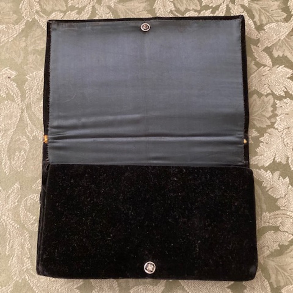 Vintage Black Clutch with Gold Embroidered Floral & Bird Motif - Picture 2 of 7